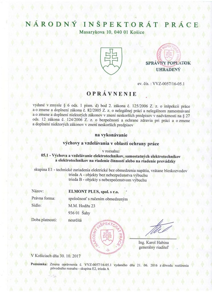 Certifikát – Stavebné práce